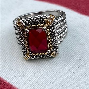 Silver & red garnet ring